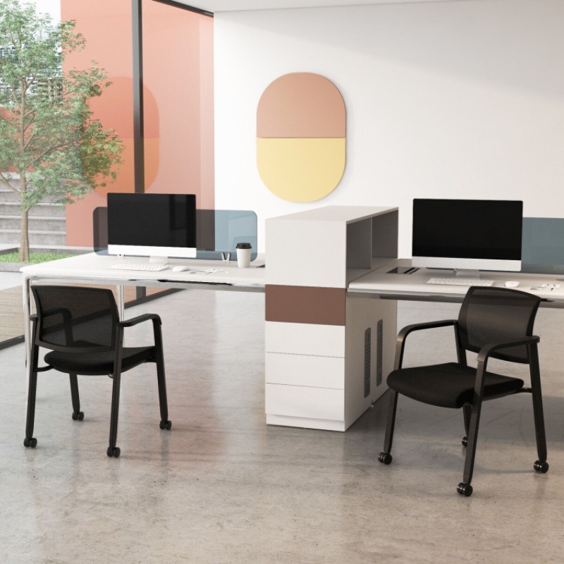 Set of 2 Black Stackable Rolling Office Chairs with Mesh Backrests