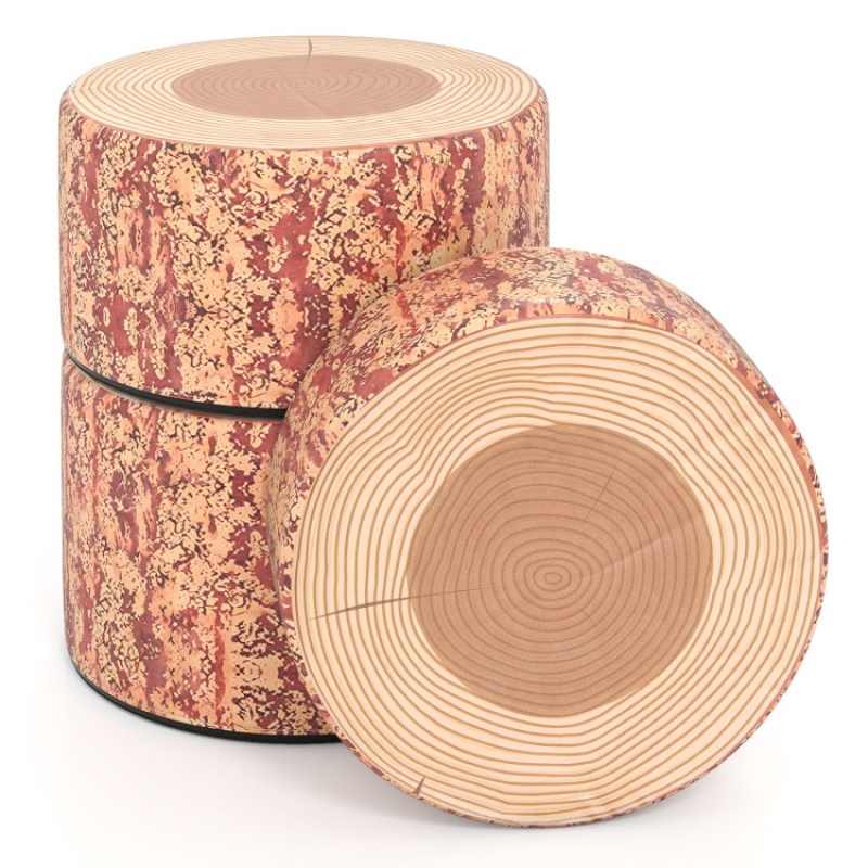 3-Piece Tree Stump Stool Set With Wood Printing Nature Decoration