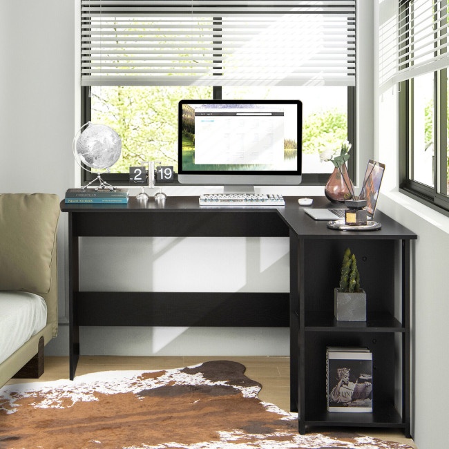 L Shaped Corner Computer Desk With Storage Shelves