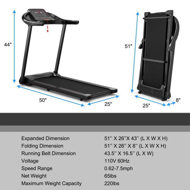 2.25Hp Electric Folding Treadmill With Hd Led Display And App Control Speaker