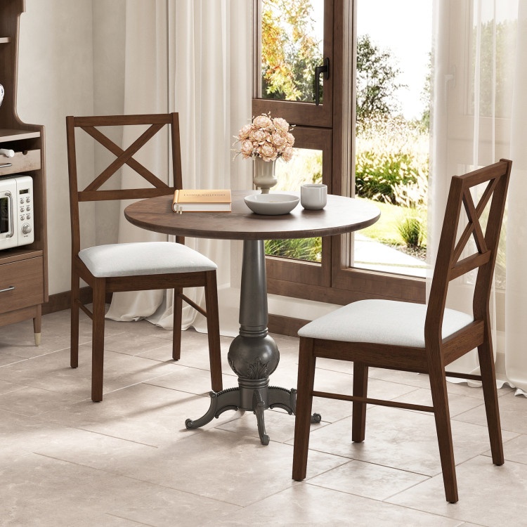 Upholstered Side Dining Chairs Set Of 2 With Rubber Wood Frame-Brown
