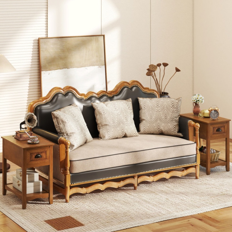 Set Of 2 Contemporary Side End Table With Drawer -Natural