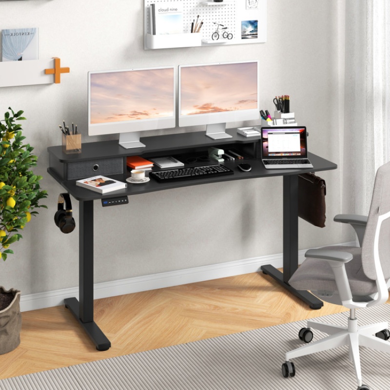55 Inch X 24 Inch Height Adjustable Electric Standing Desk With 2 Drawers-Black