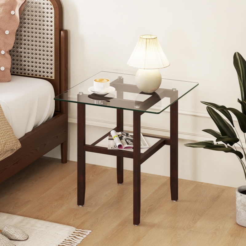 24 Inch 2-Tier Square Glass Coffee Table