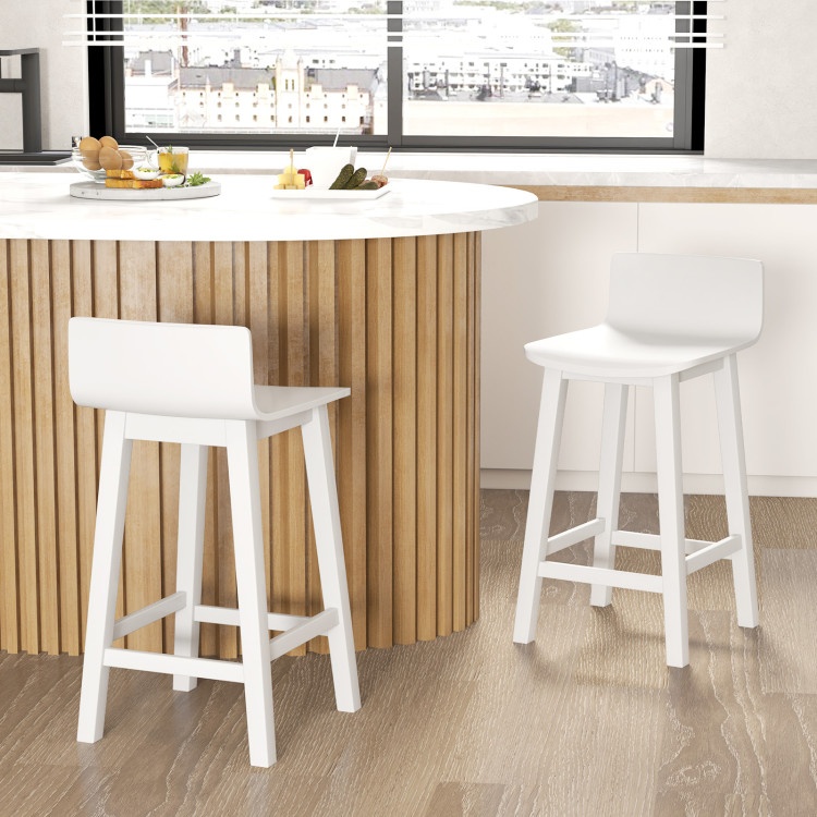 Wood Bar Stools Set Of 2 With Solid Back And Seat-White