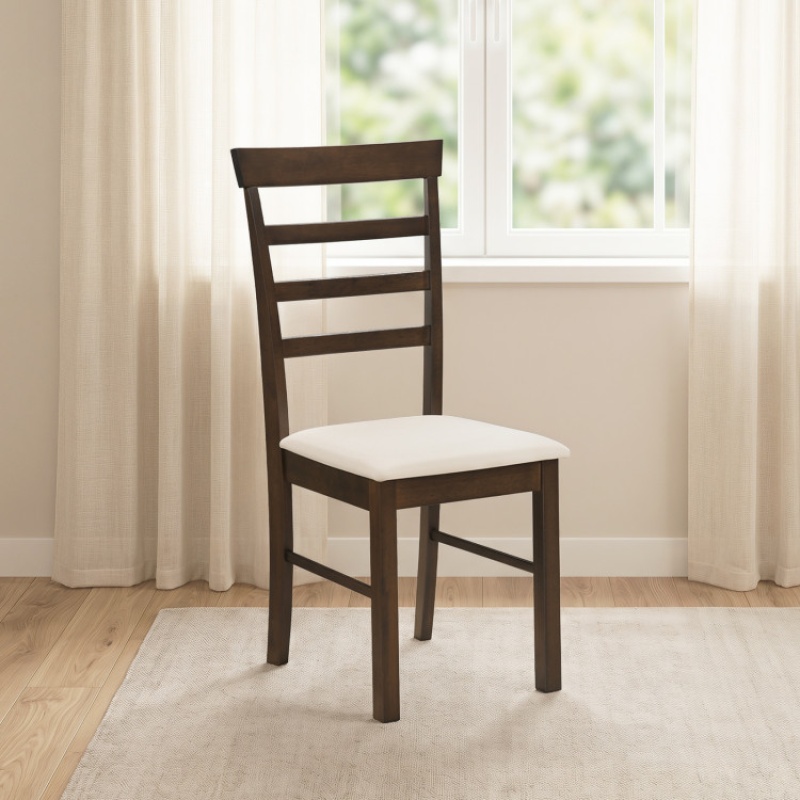 Wooden Dining Chairs Set of 4 with Fabric Cushion - Brown
