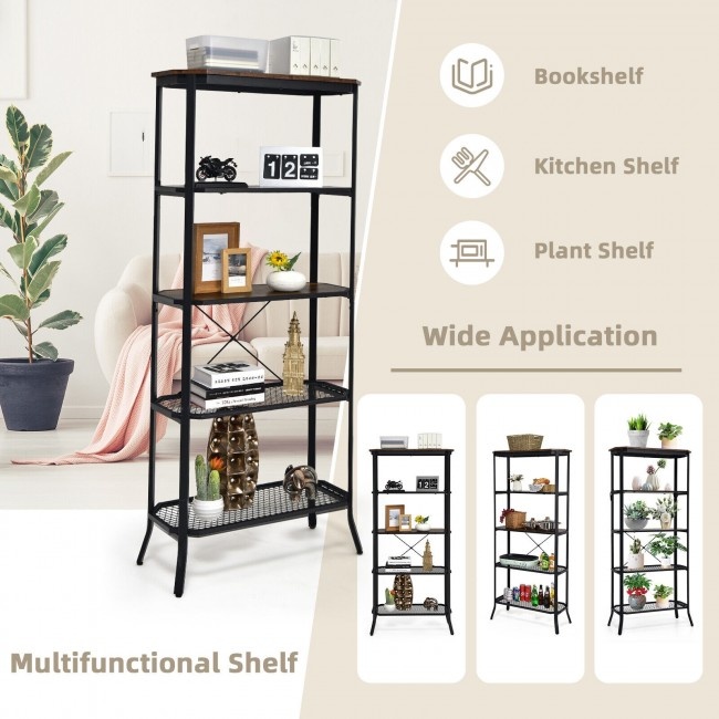 Industrial 5-Layer Bookshelf With Out-Stretched Legs