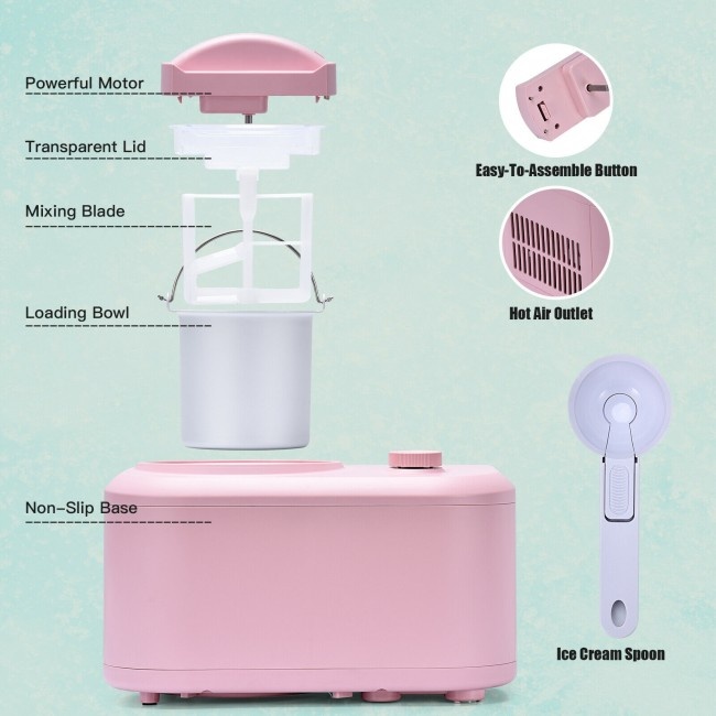 1.1 Qt Ice Cream Maker Automatic Frozen Dessert Machine With Spoon