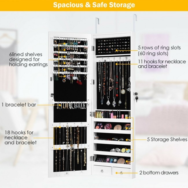 Wall Mounted Lockable Mirror Jewelry With Led Light