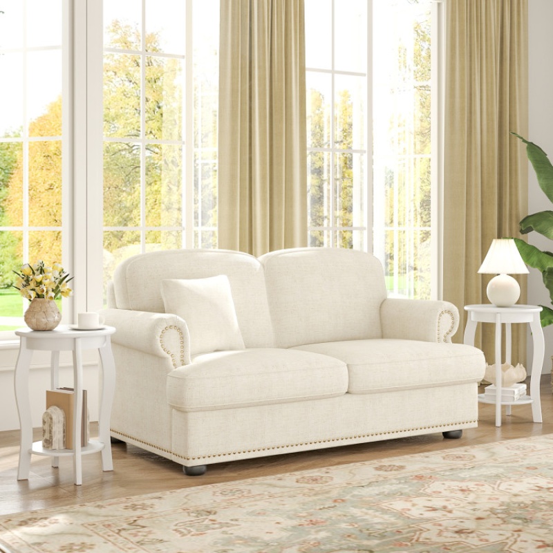 Set of 2 15-Inch 2-Tier Round End Tables with Storage Shelf - White