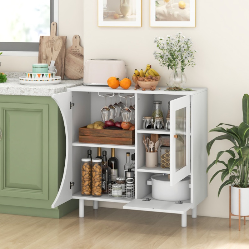 Kitchen Sideboard with Glasses Holder - White