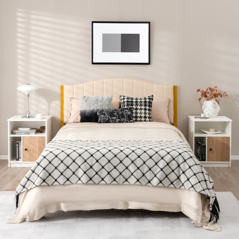 2 Pieces 25 Inch Tall Nightstands With Door And 2 Open Shelves-White