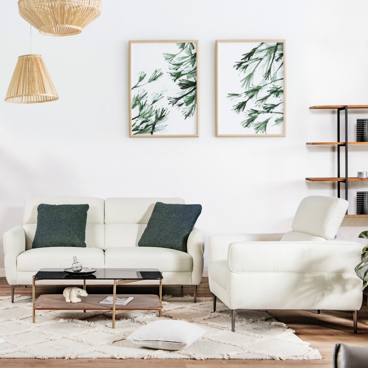 Modern Upholstered Single Sofa With Adjustable Headrest And Stable Metal Legs-White