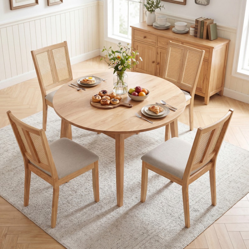 Rattan Dining Chairs Set Of 4 With Curved Backrest & Padded Seat For Dining Room-Natural