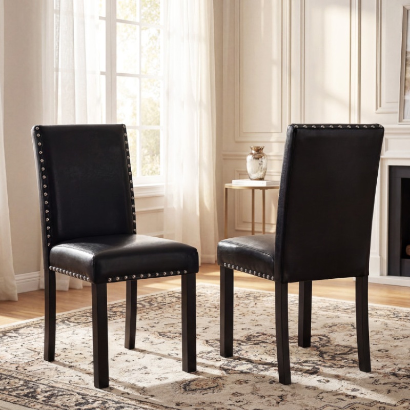 Set of 2 Dining Chairs with Solid Rubber and Wood Legs