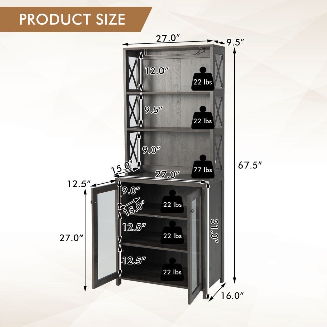 Tall Freestanding Bar Buffet With Glass Holder And Adjustable Shelf