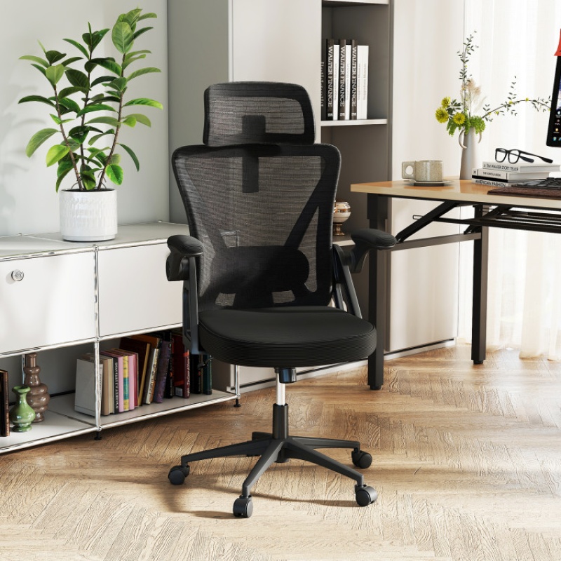 Ergonomic Mesh Office Chair With Adjustable Lumbar Support and Flip-Up Armrests