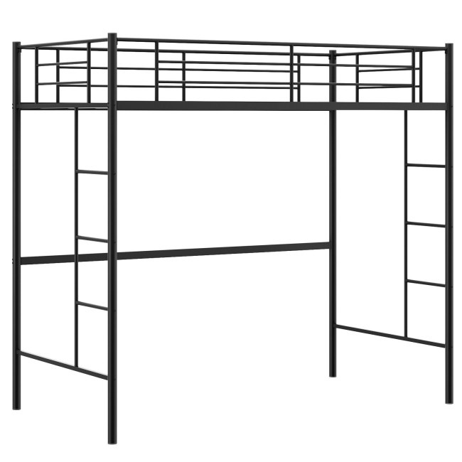 Twin Size Space-Saving Metal Loft Bed With Full-Length Guardrail And 2 ...