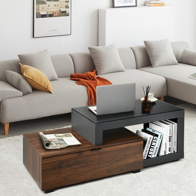 Modern Chic Glass Top Cocktail Coffee Table With Storage