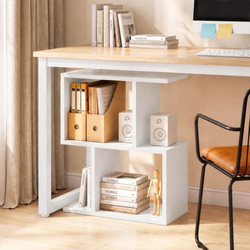 24 Inch 3-Tier Geometric Bookshelf With Thick Foot Pads-White