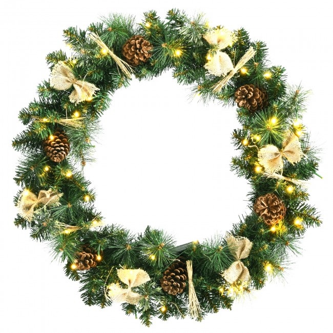 30 Inch Pre-Lit Christmas Wreath With Mixed Decorations