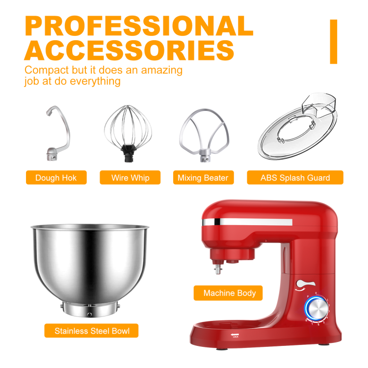 4.8 Qt 8-Speed Electric Food Mixer With Dough Hook Beater
