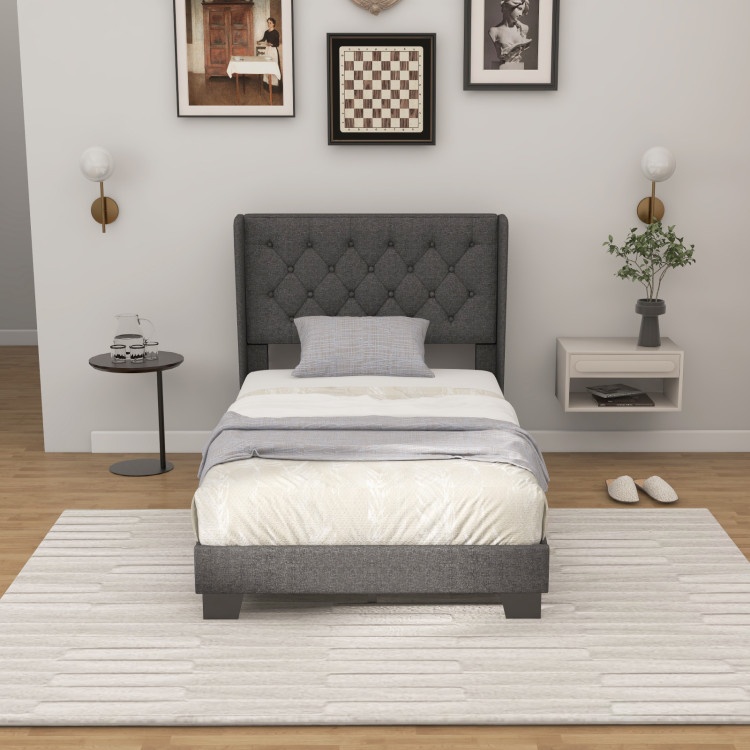 Upholstered Platform Bed with Button Tufted Headboard
