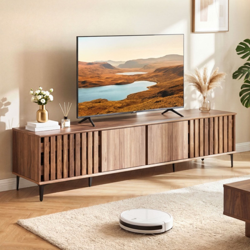 Mid Century Modern Entertainment Center With 4 Storage Cabinets