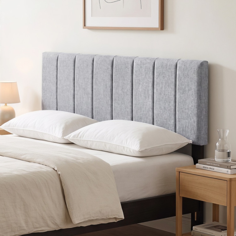 Linen Upholstered Headboard With Solid Wood Legs and Adjustable Width - Gray