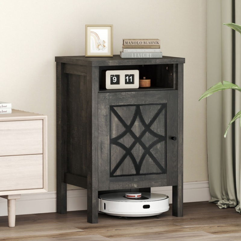 Robot Vacuum Storage Cabinet With Door and Open Shelf
