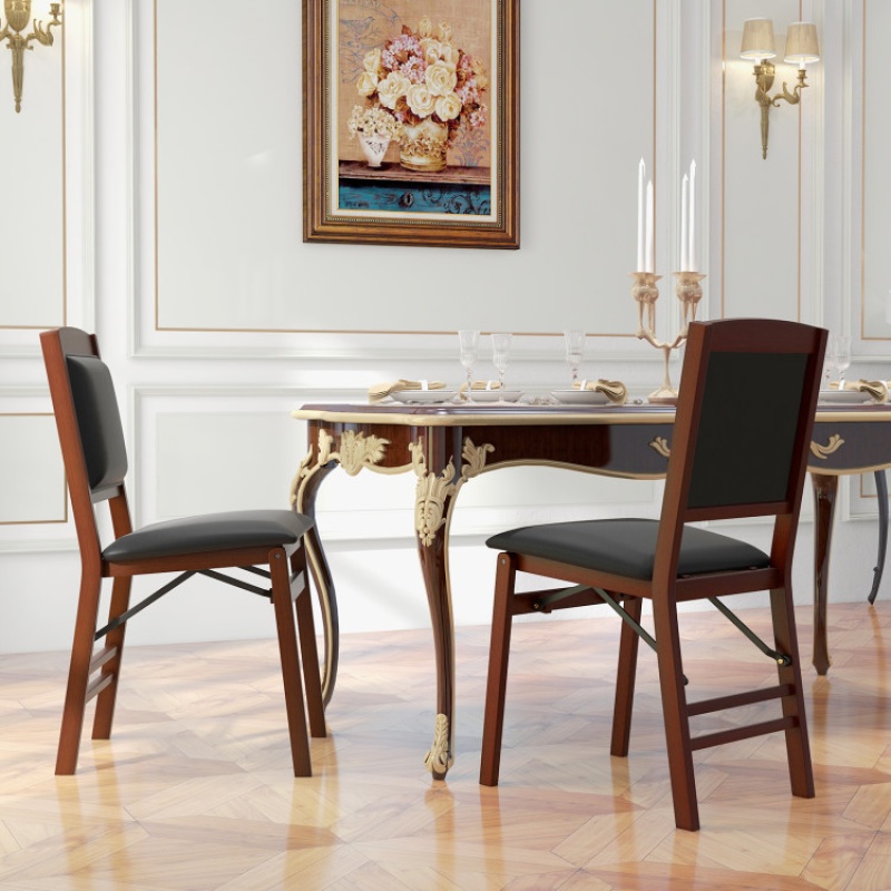 Set of 2 Brown Folding Dining Chairs with Padded Seats and High Backrests