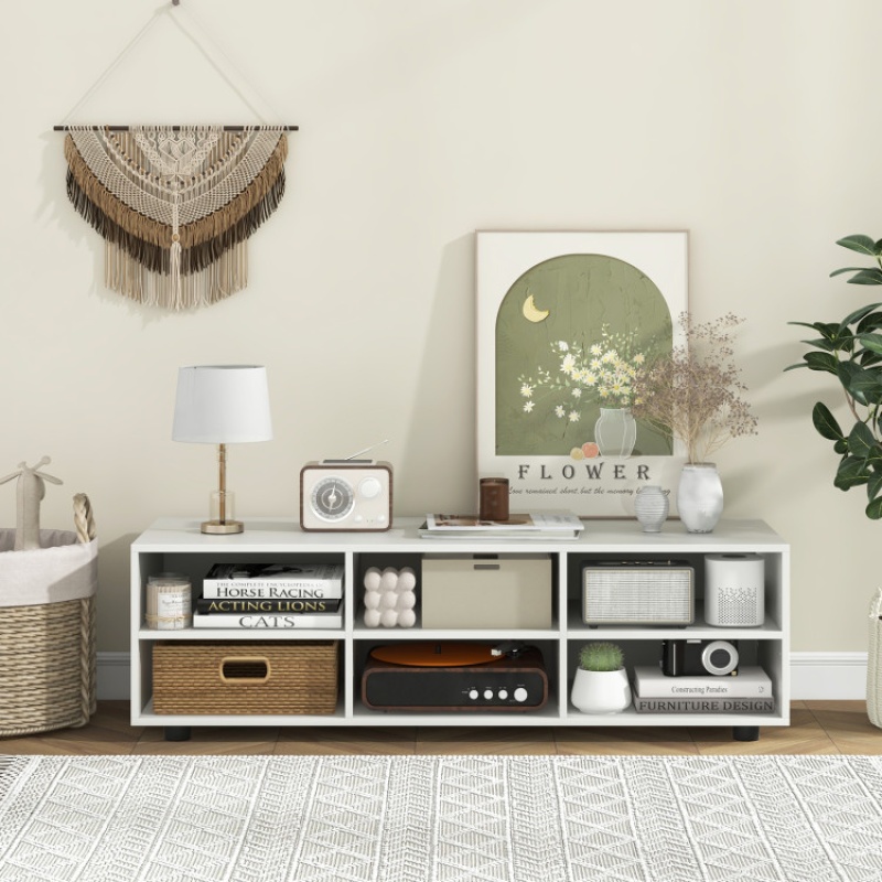 Tv Stand For Tv Up To 55 Inch With 6 Storage Compartments-White