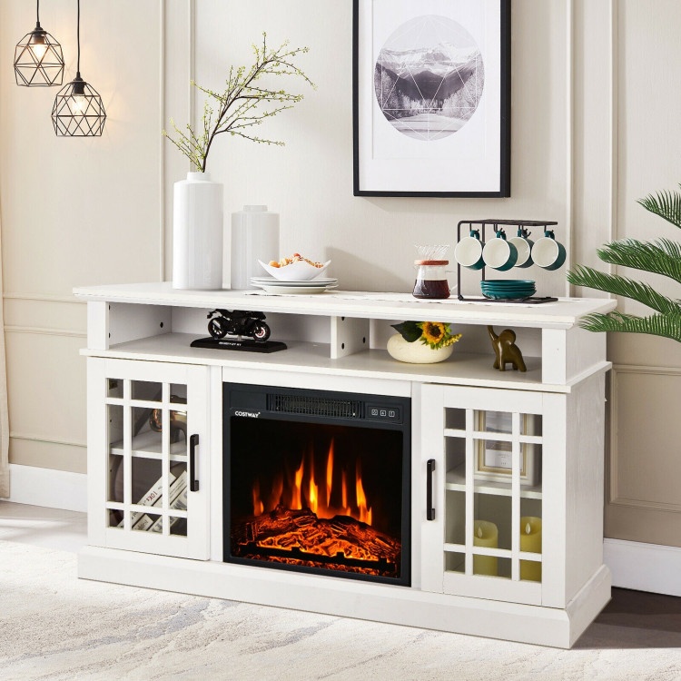 48 Inch Electric Fireplace Tv Stand With Cabinets For Tvs Up To 50 Inch-White
