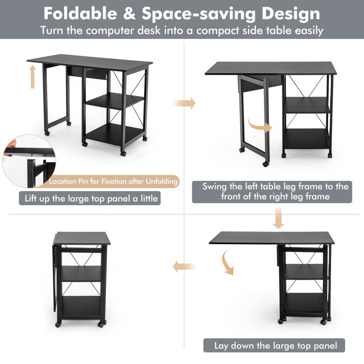 Folding Writing Office Desk With Storage Shelves