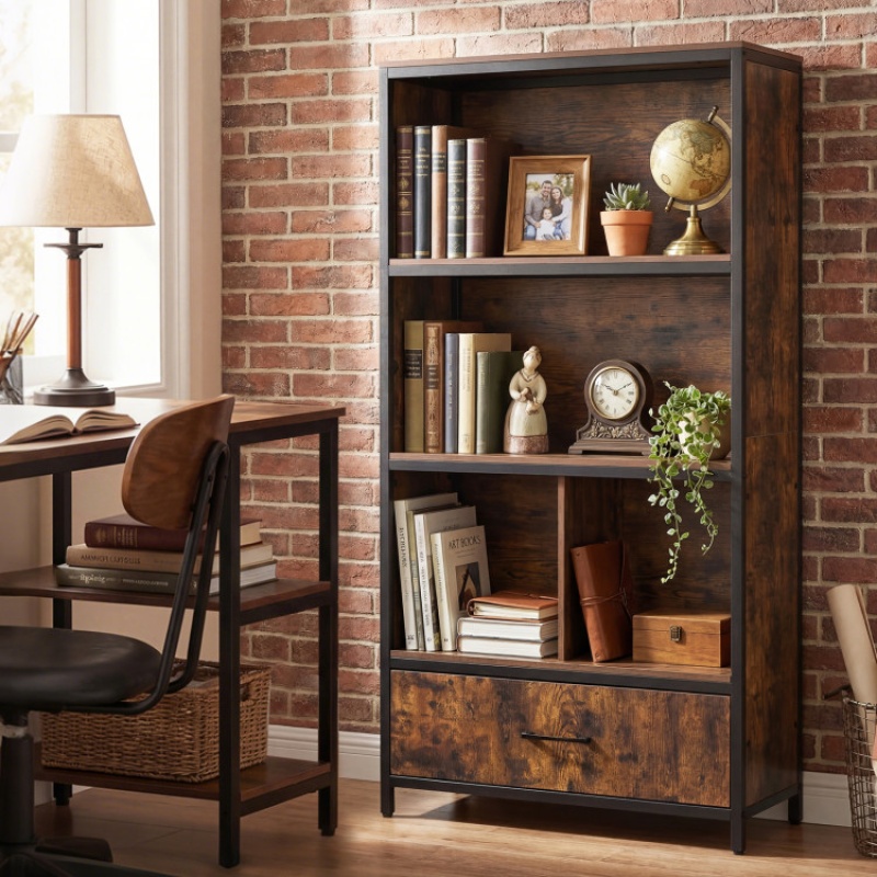 56" Tall Freestanding Bookcase With Drawer