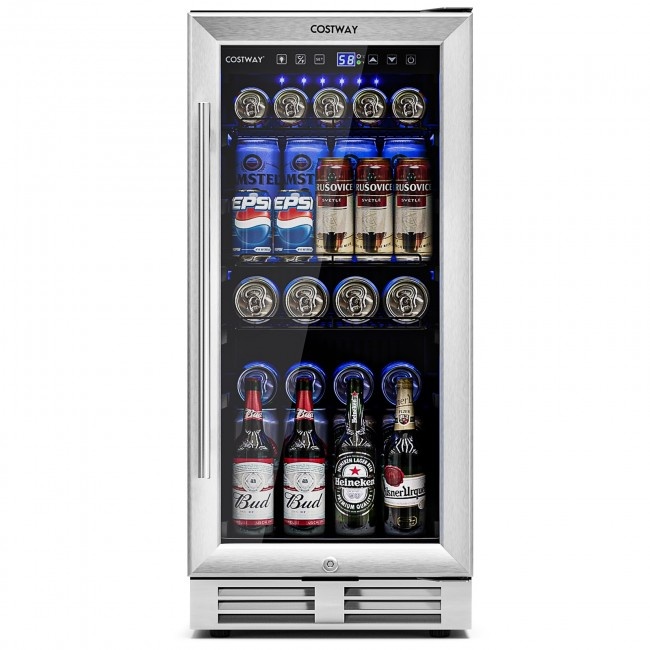 15 Inch 100 Can Built-In Freestanding Beverage Cooler Refrigerator With Adjustable Temperature And Shelf