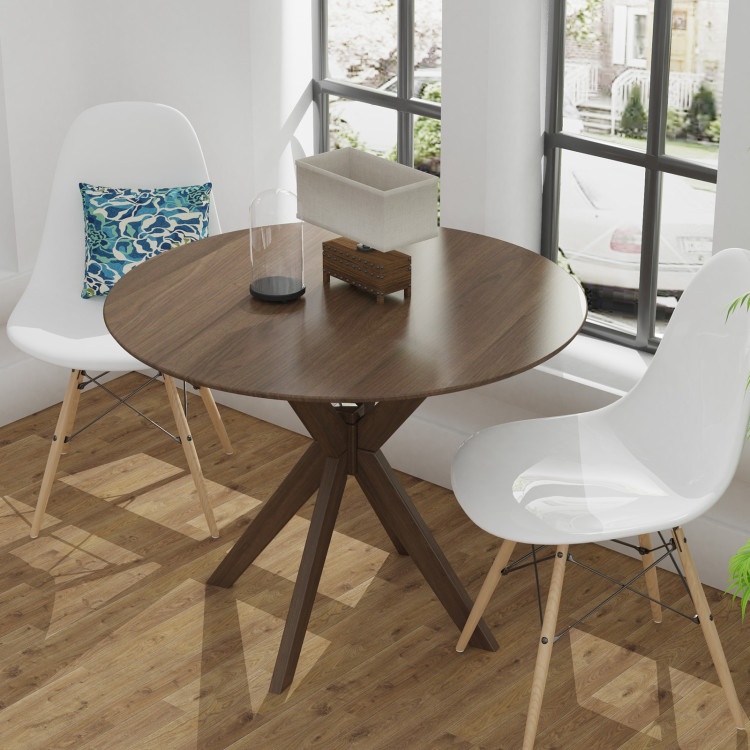 36-Inch Round Wood Dining Table with Intersecting Pedestal Base
