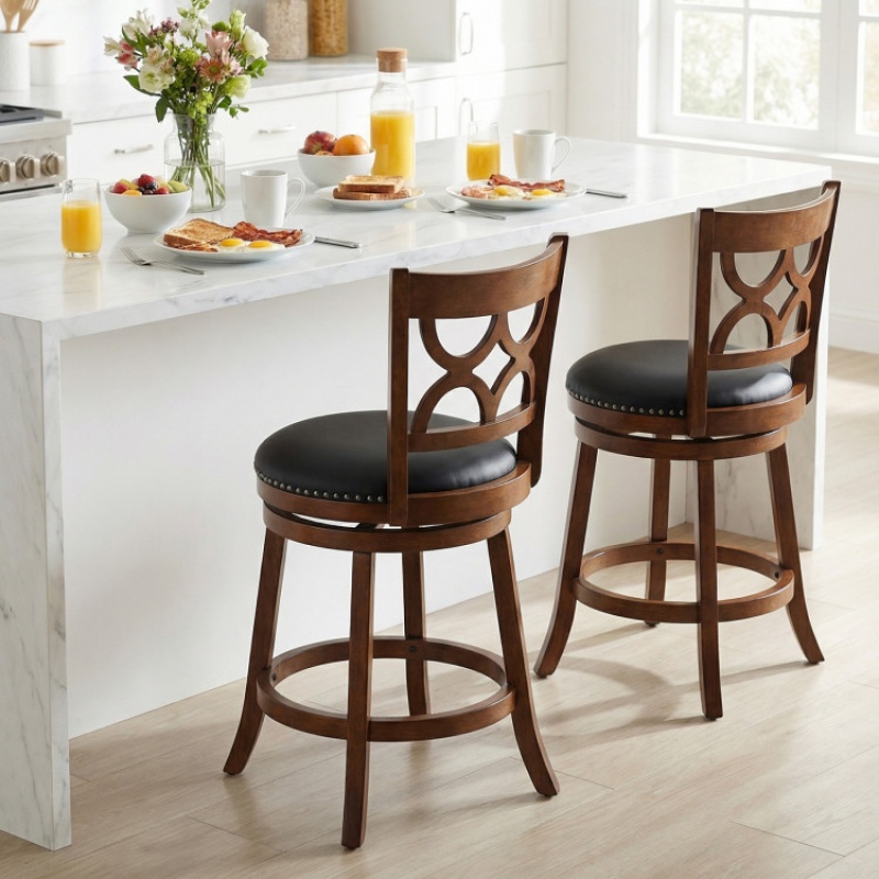 Swivel Bar Stools Set Of 2 With High Backrest And Wood Frame-24 Inches