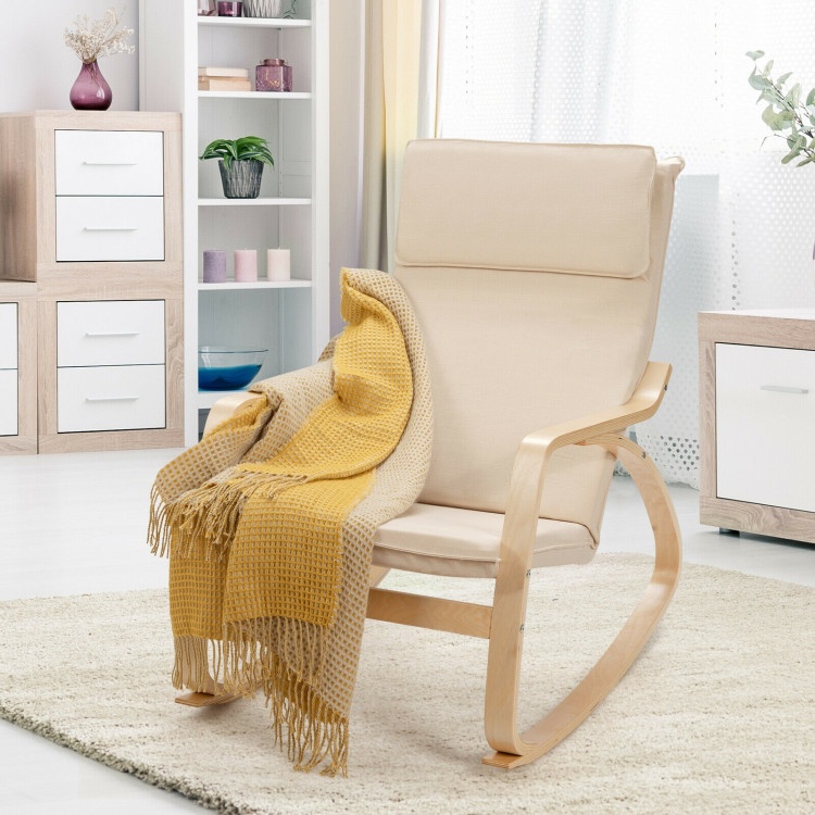 Stable Wooden Frame Leisure Rocking Chair With Removable Upholstered Cushion
