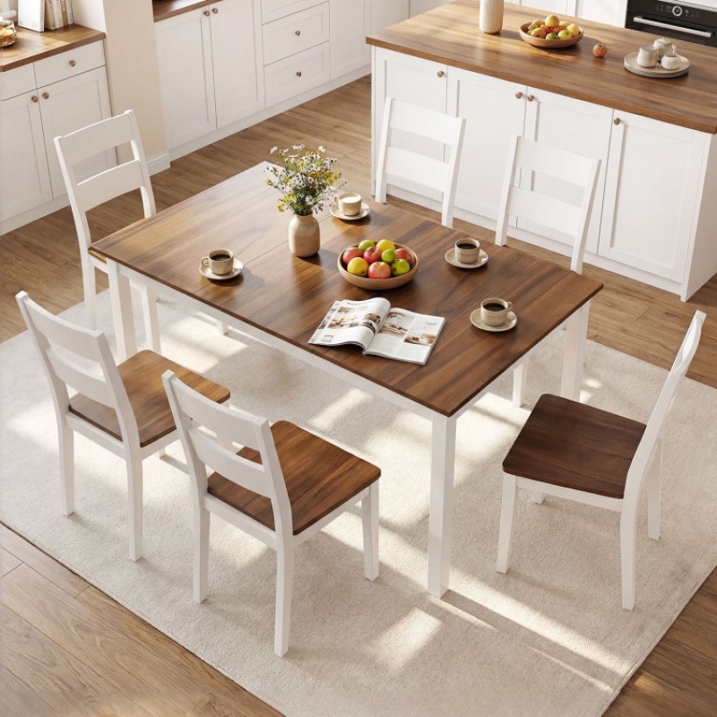 60 Inch Rectangular Dinner Table With Solid Rubber Wood Legs-Brown