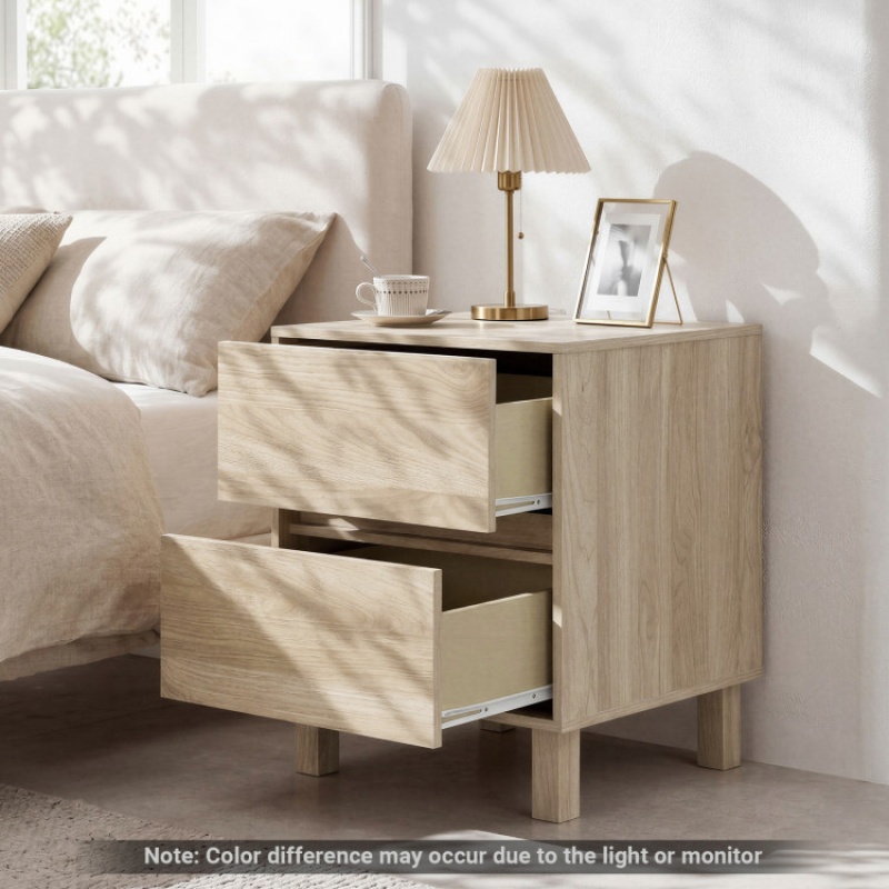 Modern Woodenend Table With 2 Storage Drawers-Natural