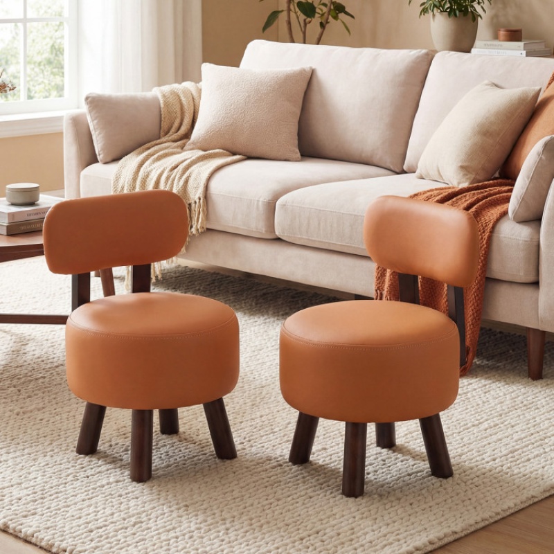 Small Footrest Stools Set of 2 with Backrest