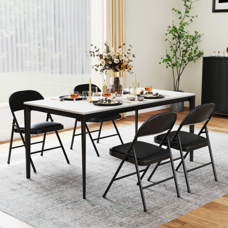 4 Pack Folding Chairs With Metal Frame And Pvc Leather For Indoor Outdoor-Black