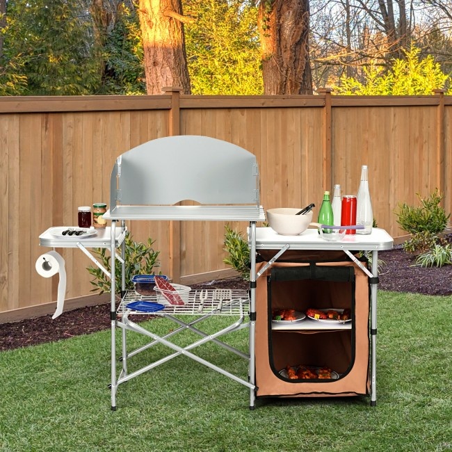 Foldable Outdoor Bbq Portable Grilling Table With Windscreen Bag