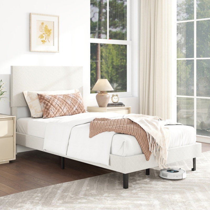 Velvet Bed Frame with Chevron Headboard