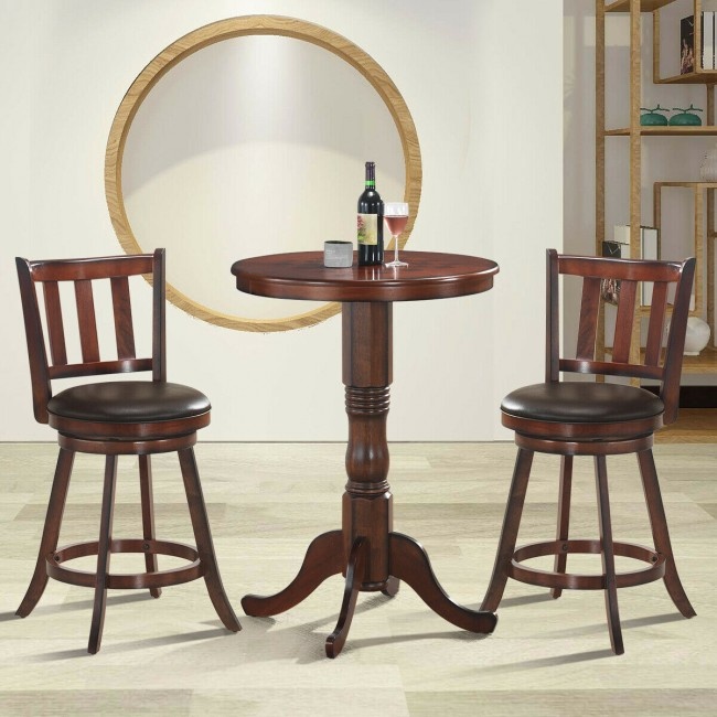 2 Pieces 360 Degree Swivel Wooden Counter Height Bar Stool Set