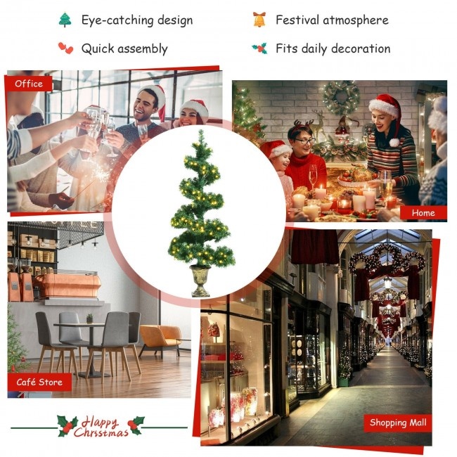 4 Feet Pre-Lit Spiral Entrance Artificial Christmas Tree With Retro Urn Base