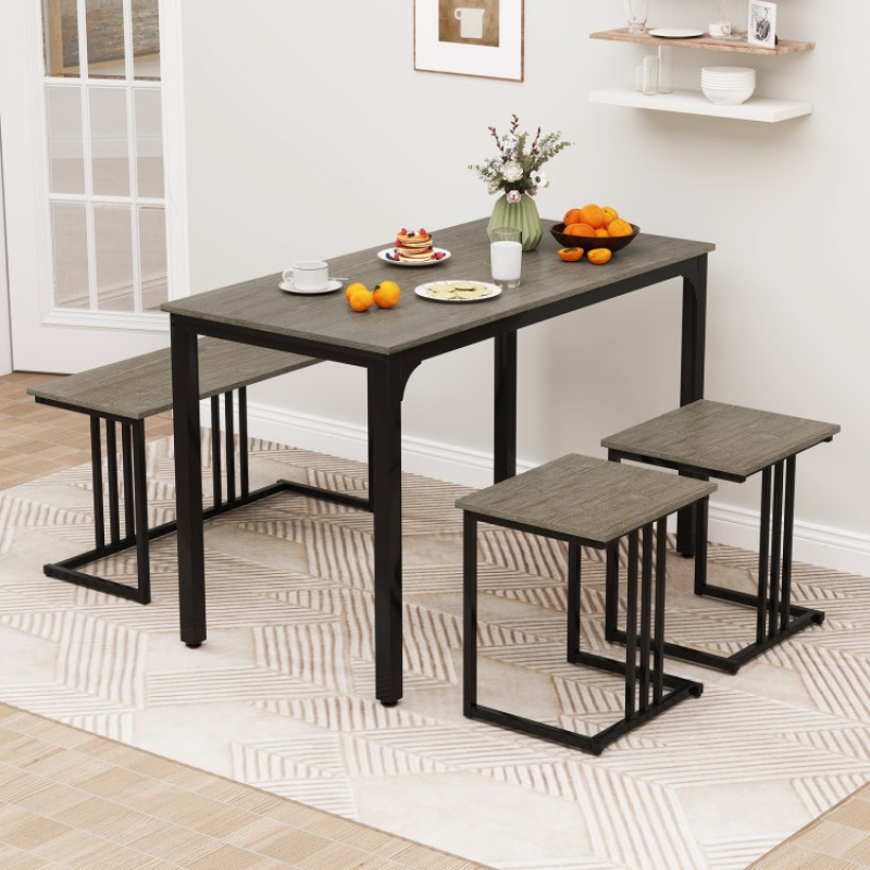 4 Pieces Space-Saving Dining Table Set With Bench And 2 Stools-Oak