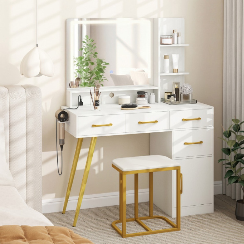 Vanity Set With Mirror and Lights and Table