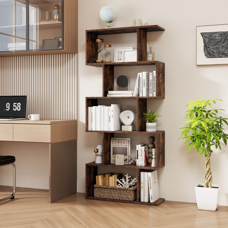 5-Tier Bookshelf With Anti-Toppling Device For Living Room Home Office-Rustic Brown